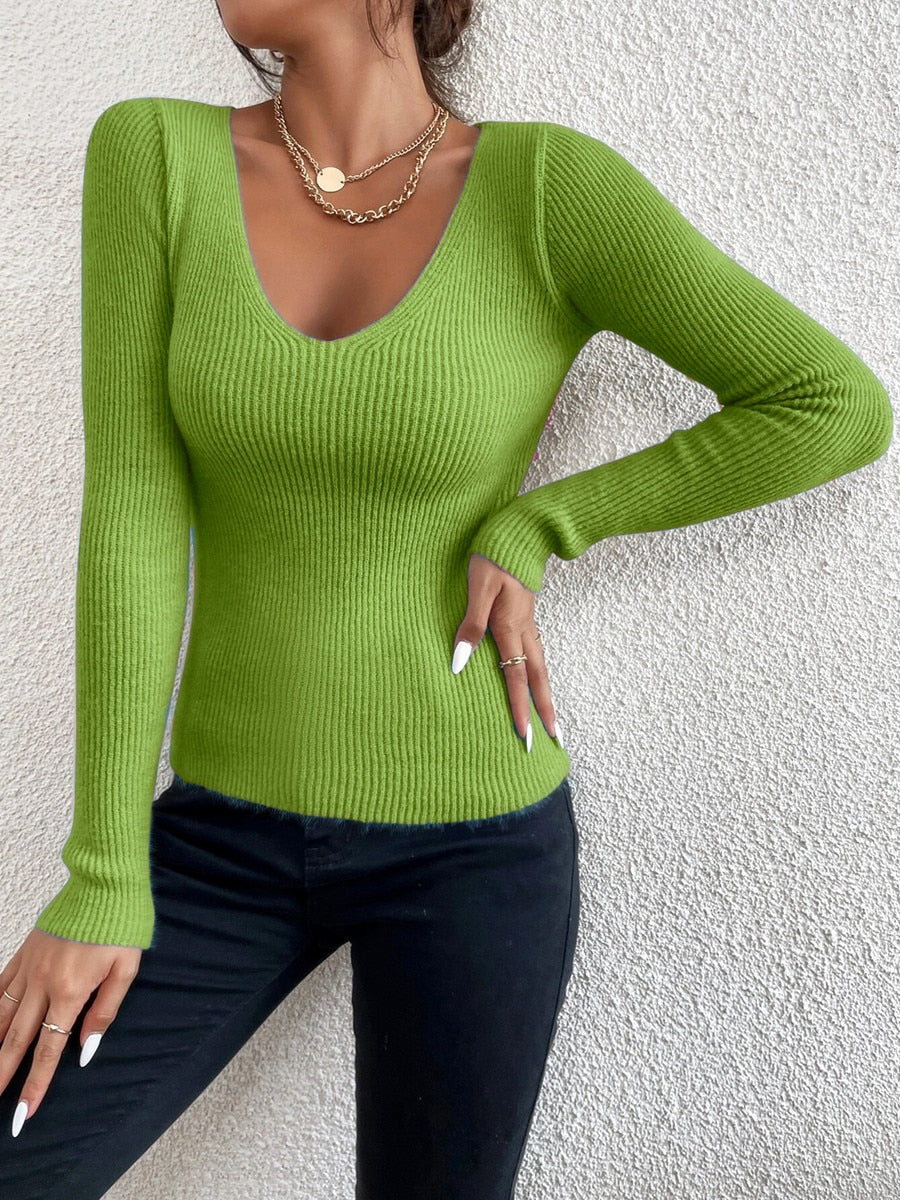 Damen Strickpullover mit V-Ausschnitt – Alina