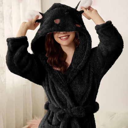 Warme Flanell-Bademantel mit Kapuze und Hasenohren – BunnyHug