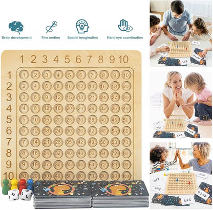 Lernspiel Holzbrett zur Multiplikation 1–10 mit Karten & Würfeln