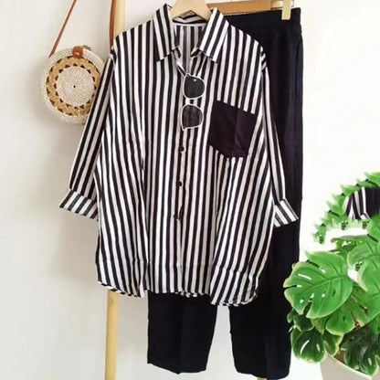 Zweiteiliges Herbst-Set aus Leinen Kuscheliges Shirt & Weite Hose - Zayenne