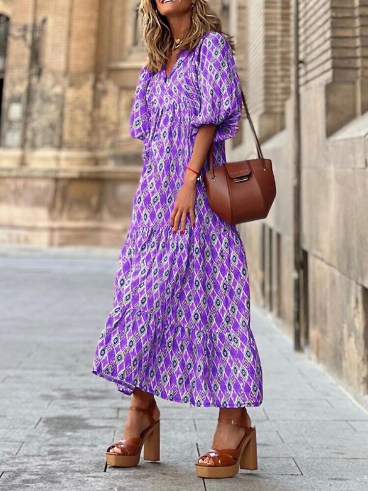 Herbstliches bedrucktes Maxikleid mit Taillenbund – Aurelia