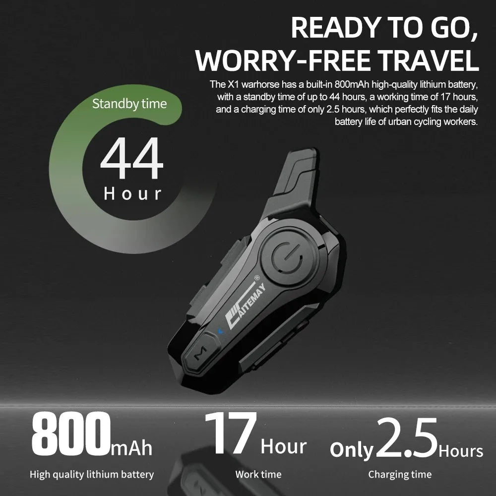Bluetooth-Motorradhelm-Intercom-Headset mit 1000 m Reichweite & IPX6 wasserdicht – RoadComm