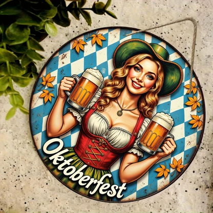 Runde Wanddeko „Oktoberfest-Madl“ (20 cm) – BierMaid Art Oktoberfest 2026