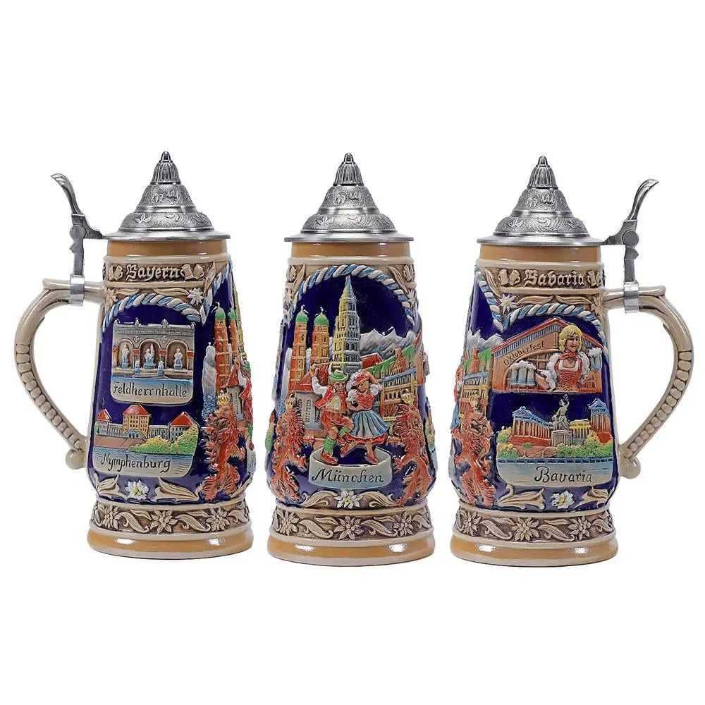 Bierkrug mit Relief & Zinndeckel (0,8 L) – BavariaKrug Oktoberfest 2026