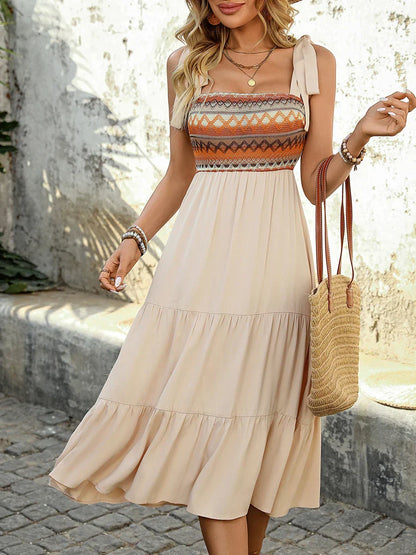 Apricotfarbenes luftiges & stylisches Spaghettiträger-Midikleid für den Sommer – Lina