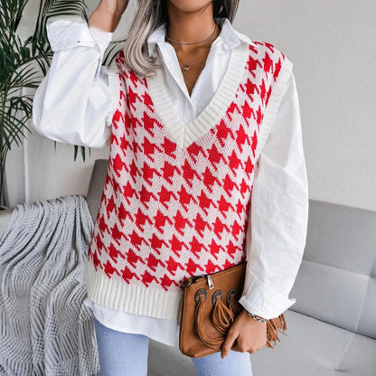 Damen Kariertes Strickwesten-Top – Yara
