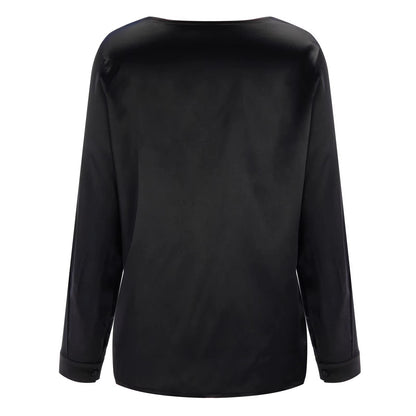 Herbstliche Satin Damenbluse mit tiefem V-Ausschnitt & langen Ärmeln – Daria