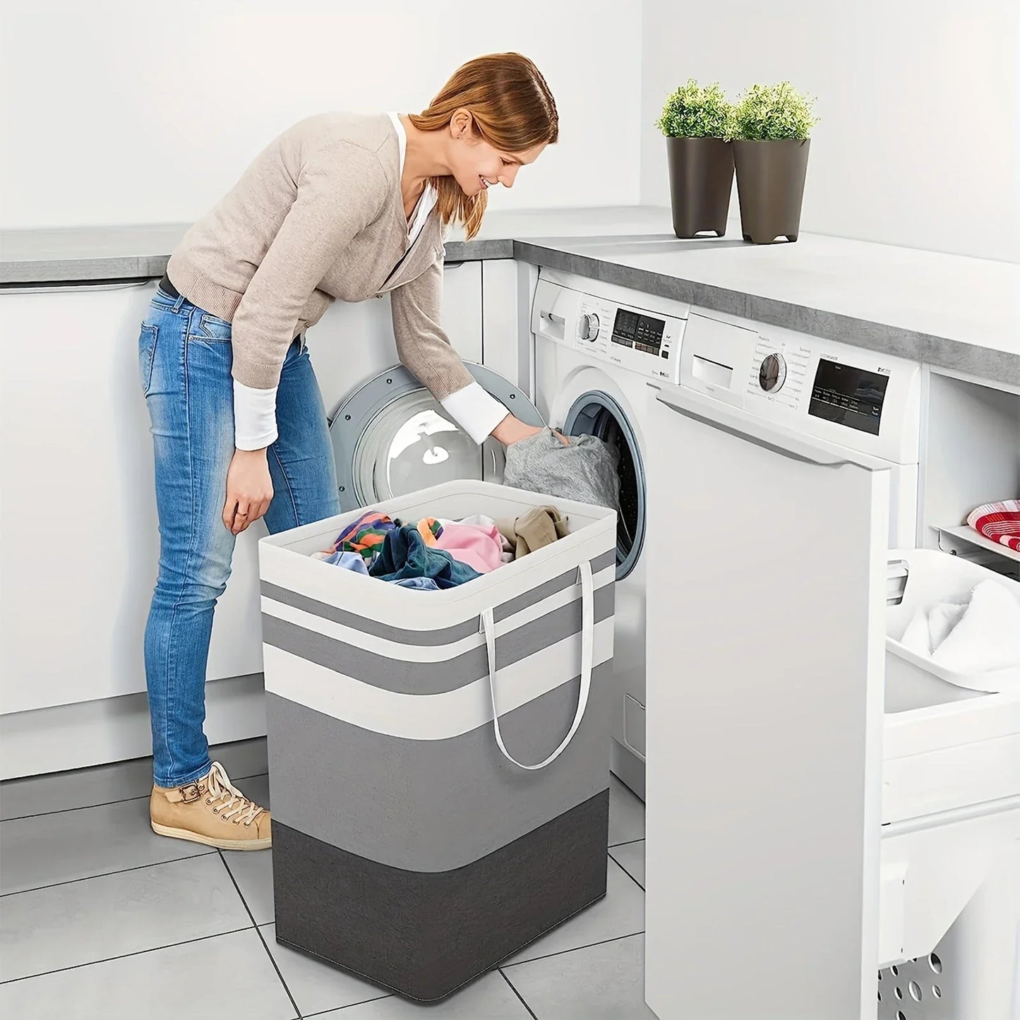 75L großer Wäschekorb mit Griffen und zusammenklappbarem Design – Solen