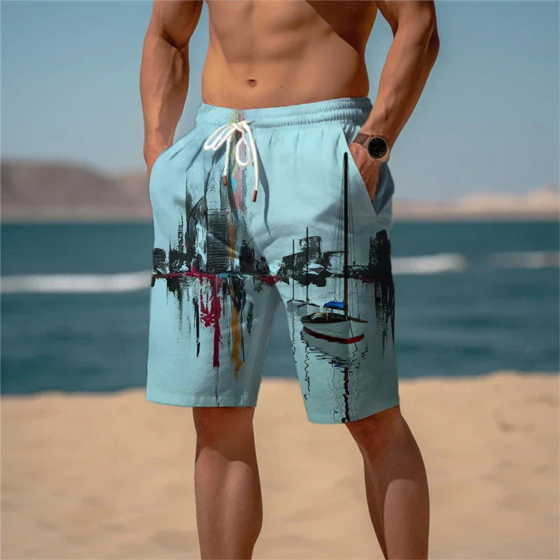 Strandshorts Herren Baumwolle 3D Print Atmungsaktiv Sommerlook - Jamal