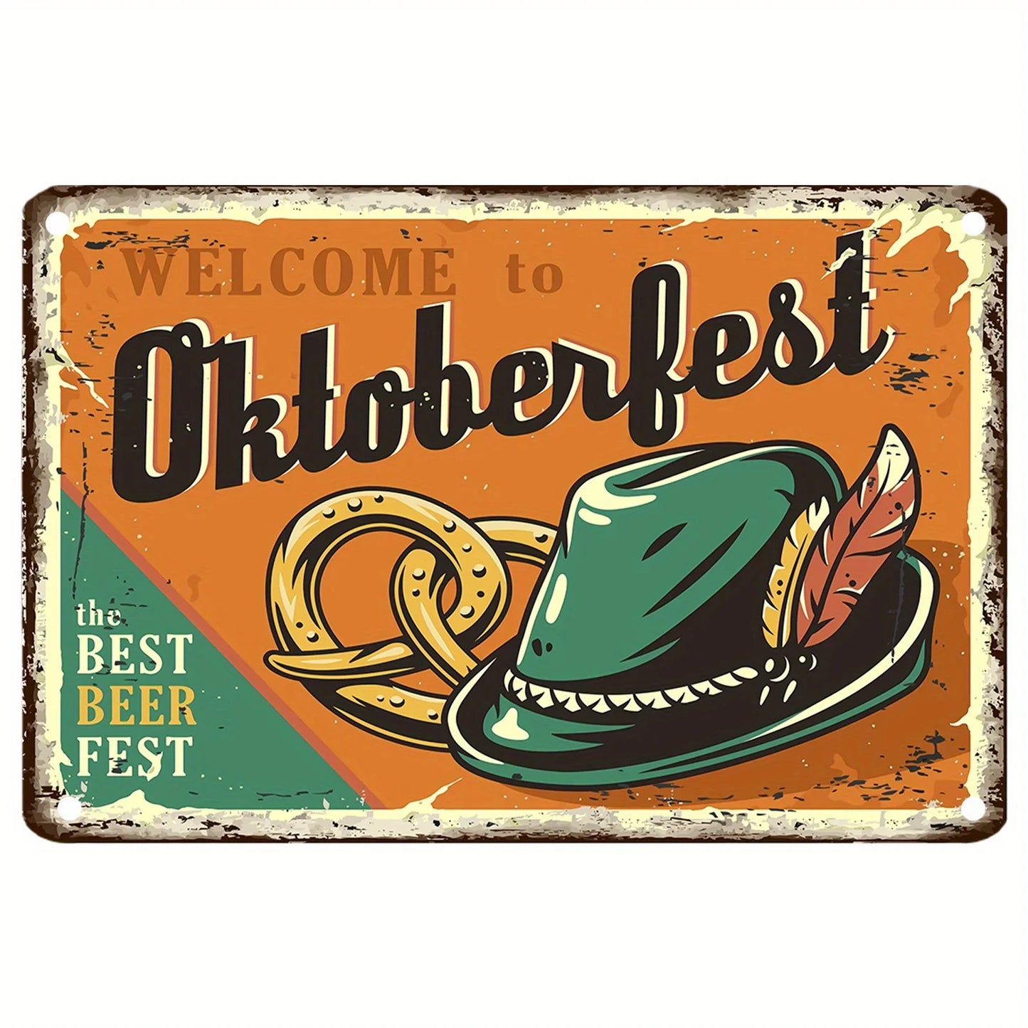 Metallschild mit Hut & Brezel – WiesnWillkommen Oktoberfest 2026