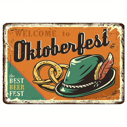 Metallschild mit Hut & Brezel – WiesnWillkommen Oktoberfest 2026