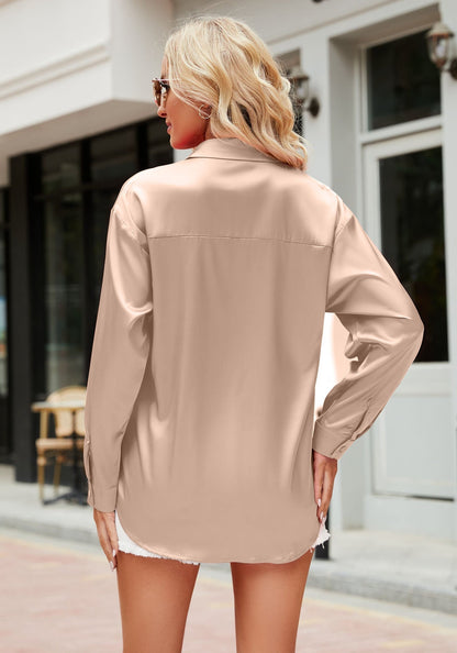 Herbstlich satiniert elegante Damenbluse – Mireille