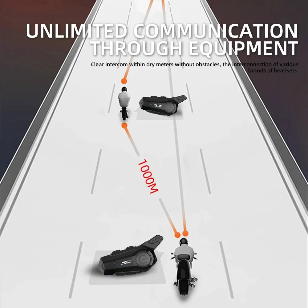 Bluetooth-Motorradhelm-Intercom-Headset mit 1000 m Reichweite & IPX6 wasserdicht – RoadComm