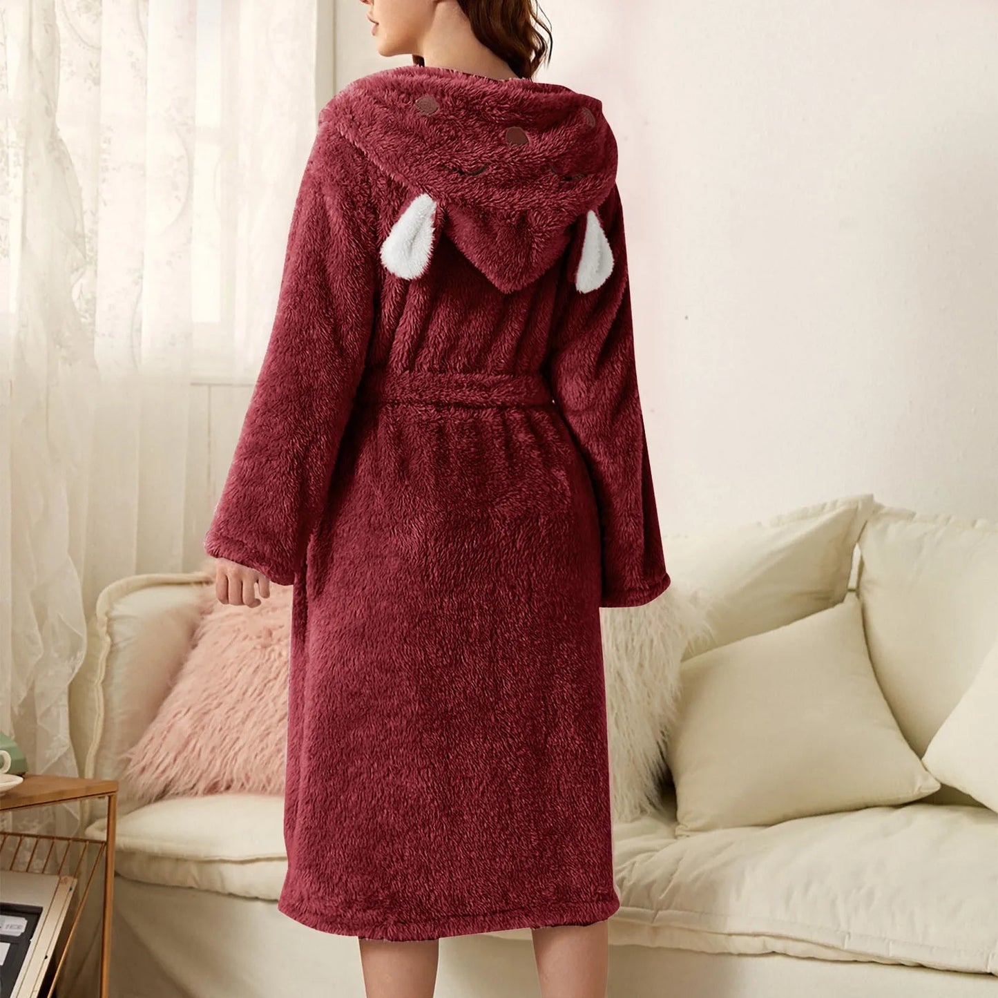 Warme Flanell-Bademantel mit Kapuze und Hasenohren – BunnyHug