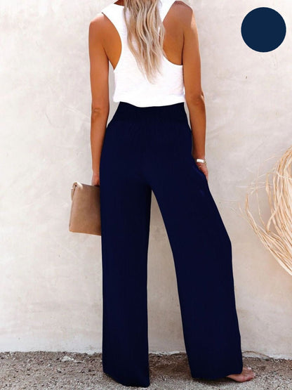 Damen Leinenhose mit Hoher Taille und weitem Bein – Livia