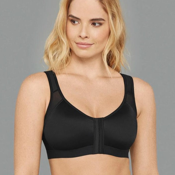 Schwarzer Sport-BH für Damen, nahtlos, bequem, ideal für Fitness und Alltag.