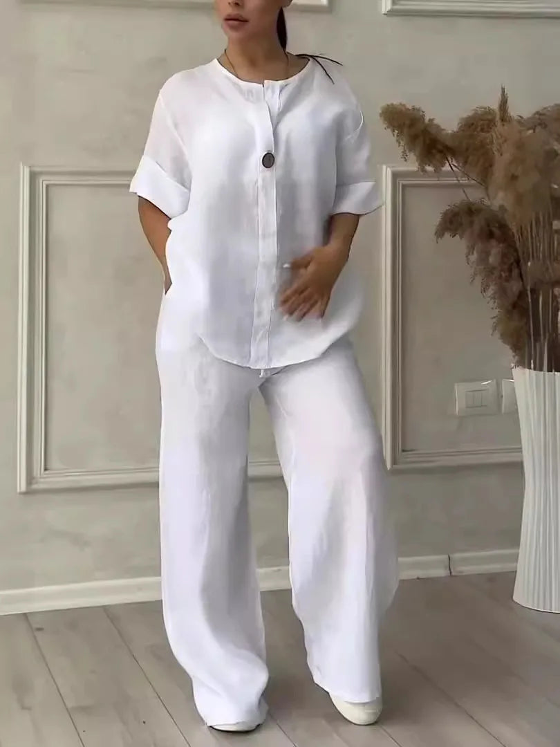 Herbstliches & Stilvolles Set mit Bluse & Weithose aus Leinen – Melina