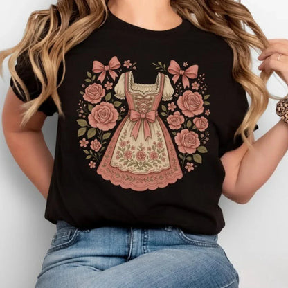 Damen T-Shirt mit Dirndl-Print – RosaBlüte Oktoberfest 2026
