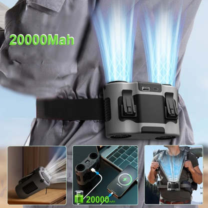 Tragbarer Taillenclip-Lüfter mit zwei Luftauslässen und 20.000mAh Batterie – BreezeMate