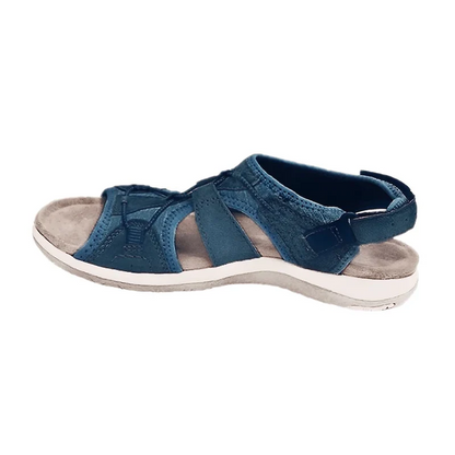 Blaue orthopädische Sandale, bequem, Damen, Klettverschluss, Sommermode, Naomi.
