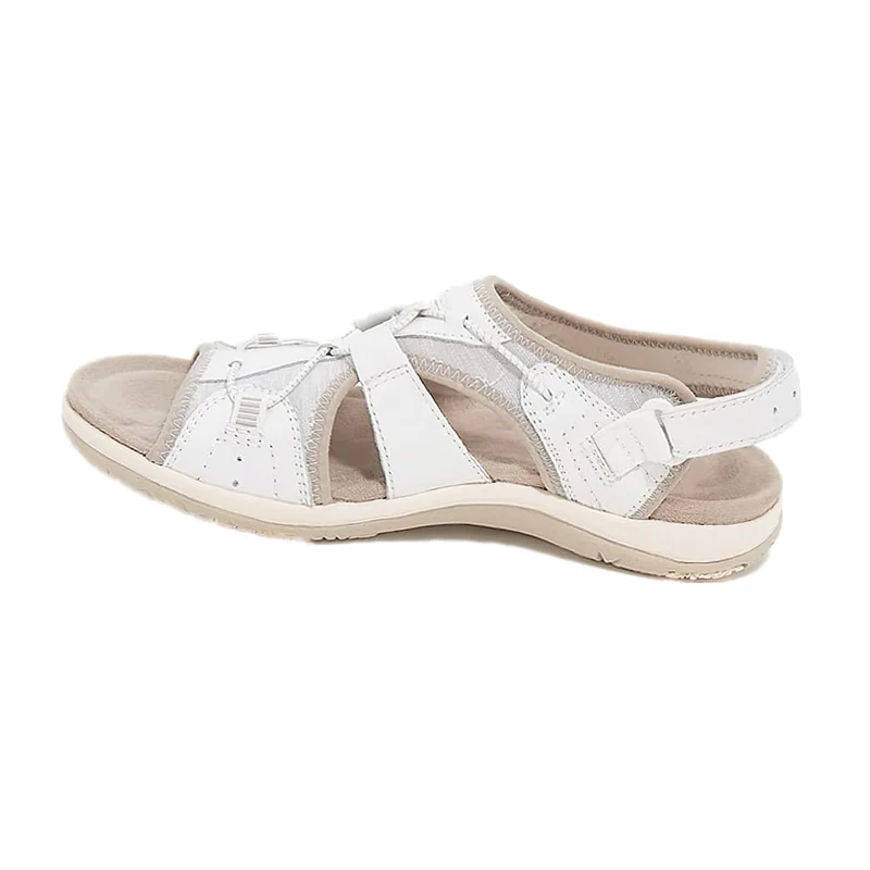 Weiße orthopädische Sandale, bequem, Damen, Leder, verstellbar, Naomi-Modell.
