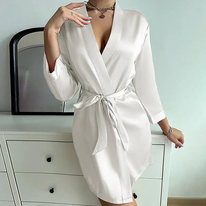 Satin-Finish Wrap Morning Gown - Ramona