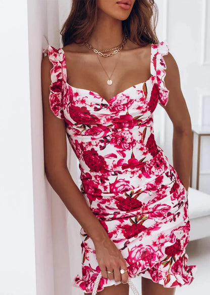 Sommerliches geblümtes Wickelkleid mit Rüschen – Loretta