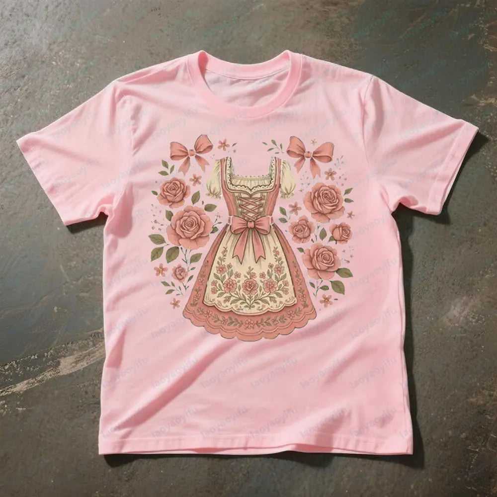 Damen T-Shirt mit Dirndl-Print – RosaBlüte Oktoberfest 2026