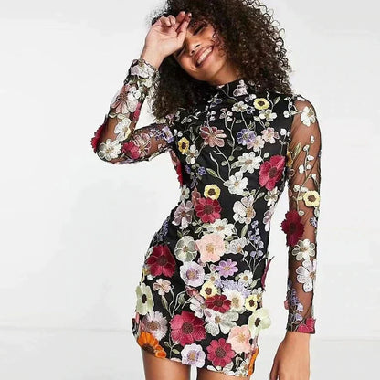 Herbstliches Blumen Cocktailkleid mit Spitze – Aurelia