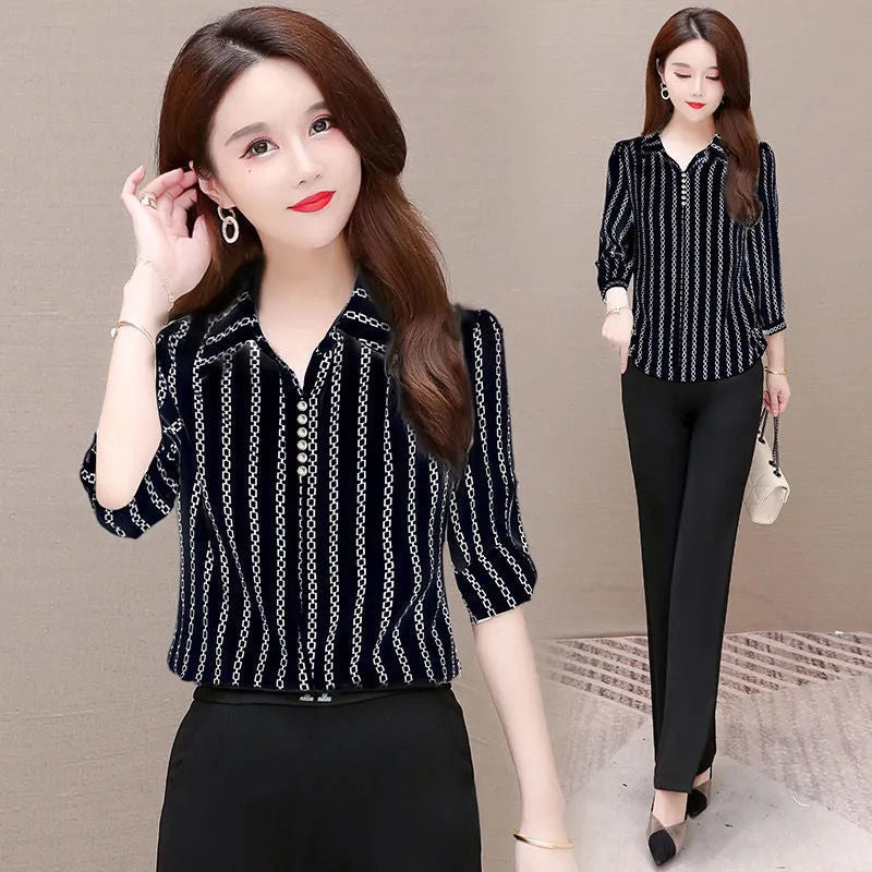 Herbstliche Damen Chiffon Bluse mit Knöpfen & Umschlagkragen – Fenya