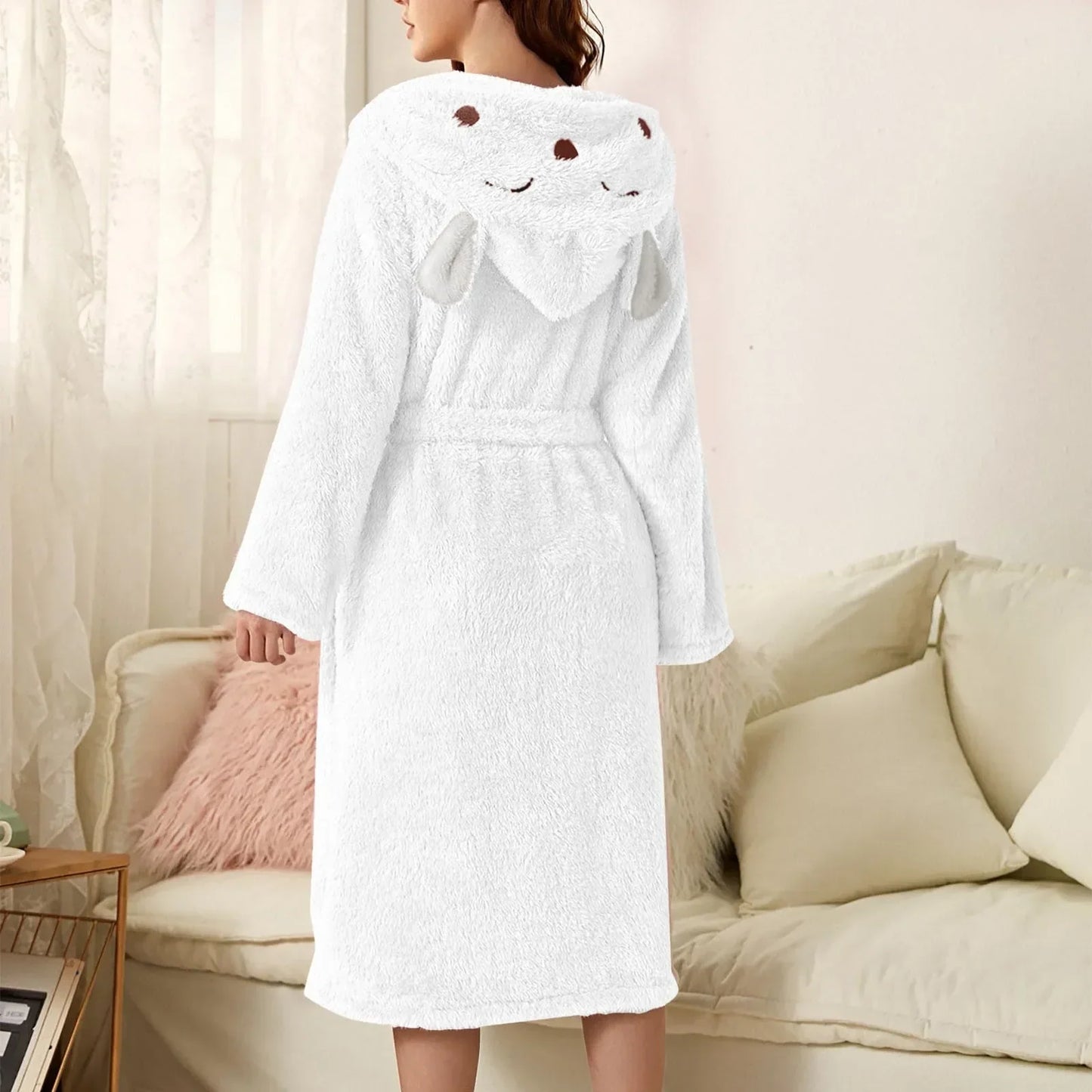 Warme Flanell-Bademantel mit Kapuze und Hasenohren – BunnyHug
