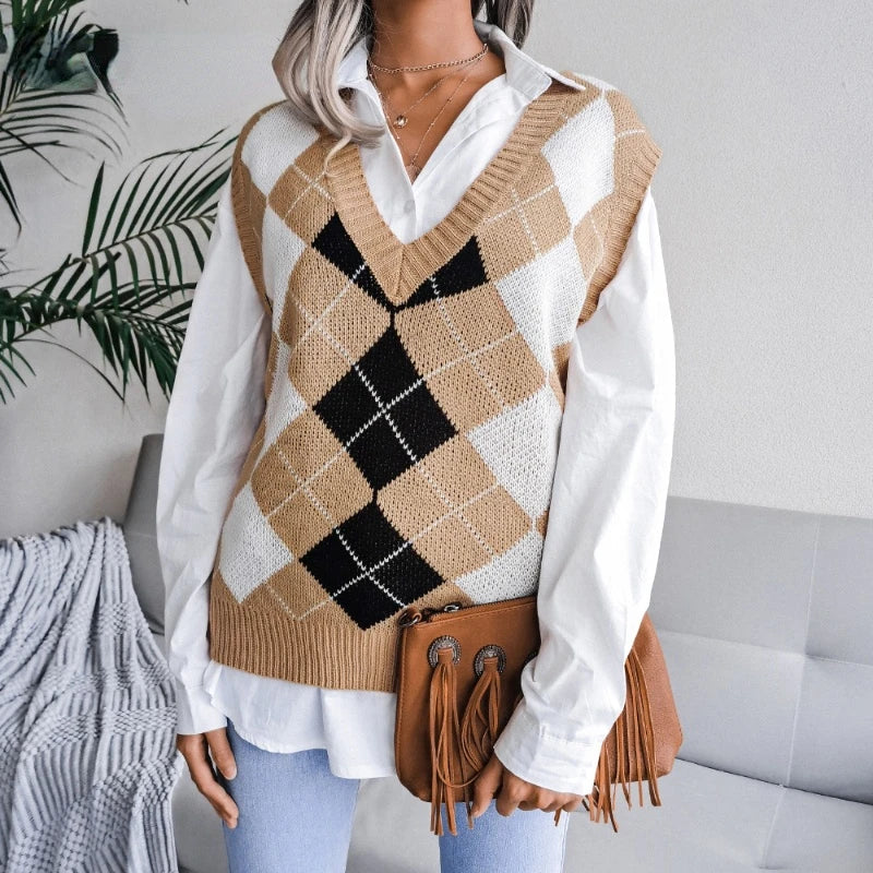 Damen Kariertes Strickwesten-Top – Yara