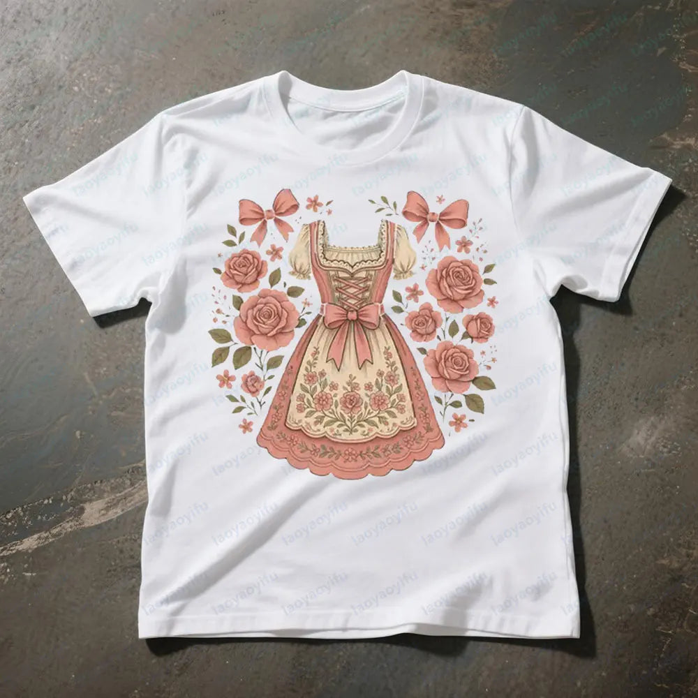 Damen T-Shirt mit Dirndl-Print – RosaBlüte Oktoberfest 2026