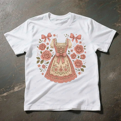 Damen T-Shirt mit Dirndl-Print – RosaBlüte Oktoberfest 2026