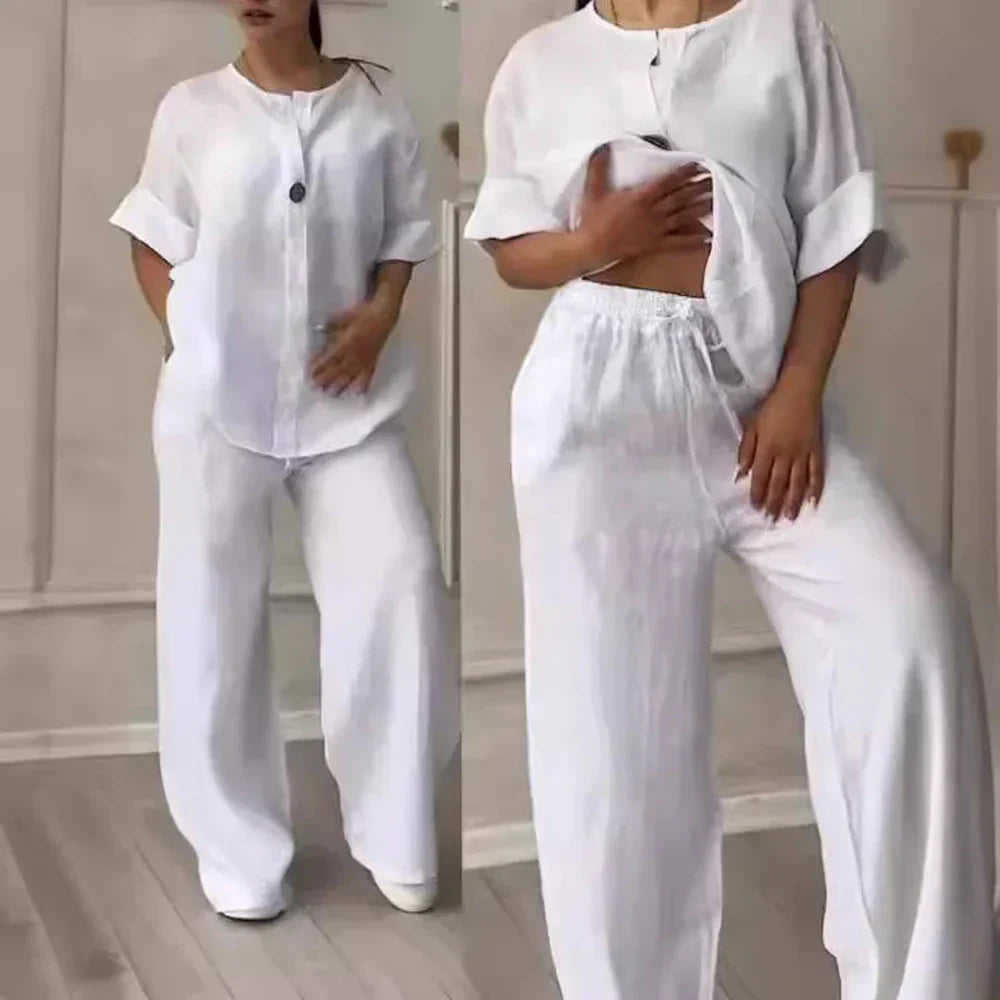 Herbstliches & Stilvolles Set mit Bluse & Weithose aus Leinen – Melina