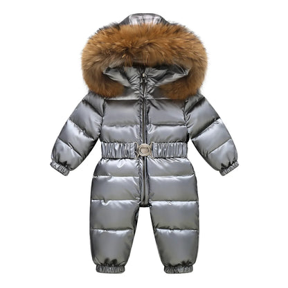Gefütterter, wasserdichter Winteroverall mit Kapuze und Gürtel – Winterzauber Niko