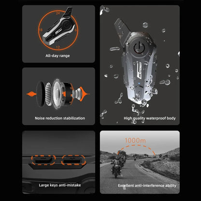 Bluetooth-Motorradhelm-Intercom-Headset mit 1000 m Reichweite & IPX6 wasserdicht – RoadComm