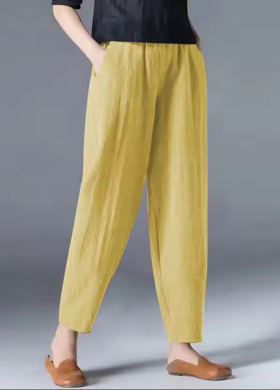 Damen Herbsthose aus Leinen-Baumwollmix mit elastischem Bund – Clara