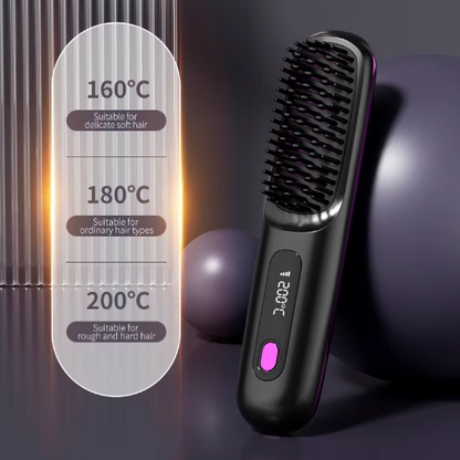 Kabellose beheizte Stylingbürste in schwarz mit Temperaturstufenanzeige, detail