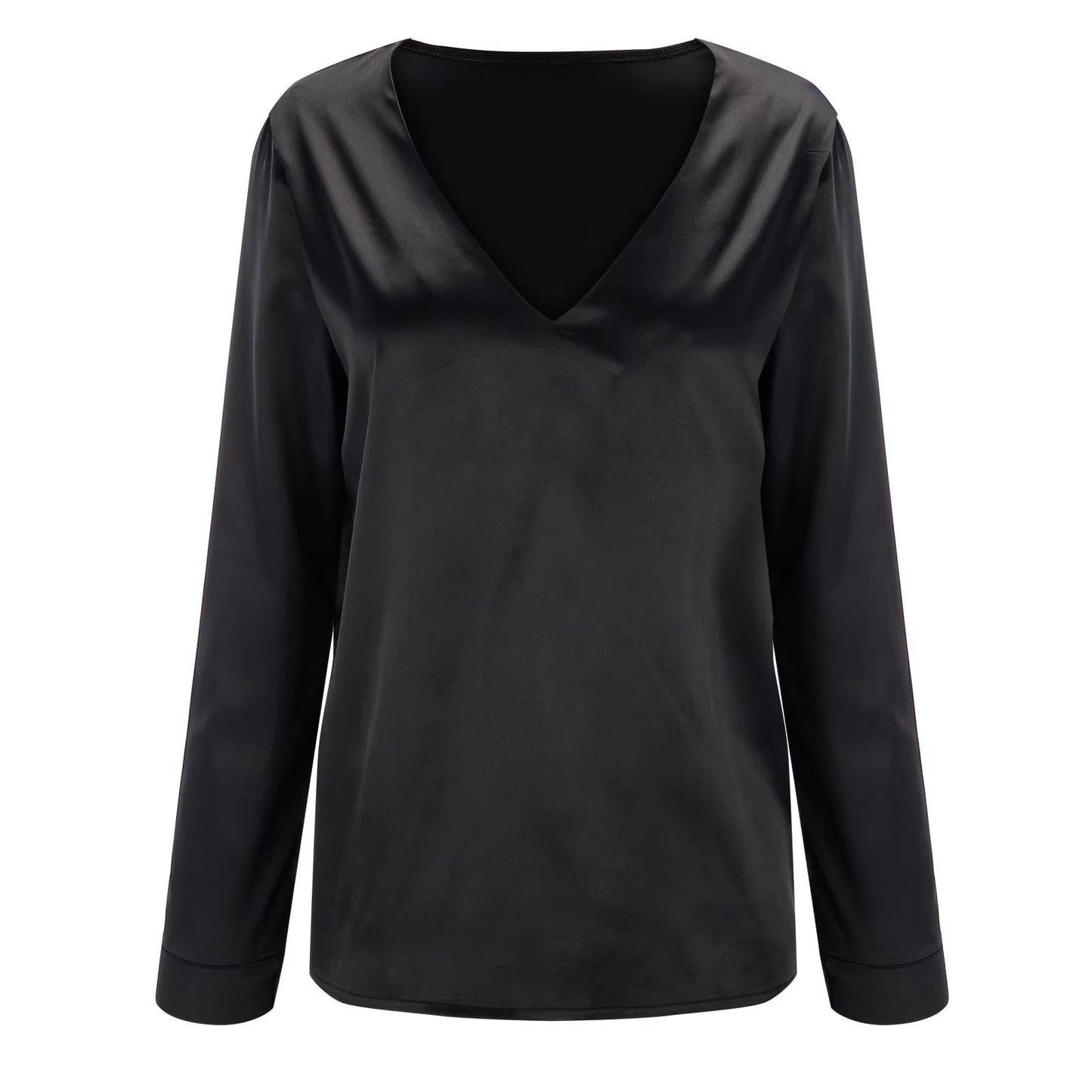 Herbstliche Satin Damenbluse mit tiefem V-Ausschnitt & langen Ärmeln – Daria