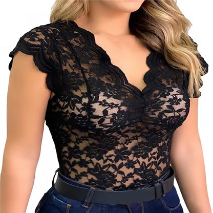 Stylische Damen Sommertop aus Spitze mit Blumenmuster - SpitzenLicht
