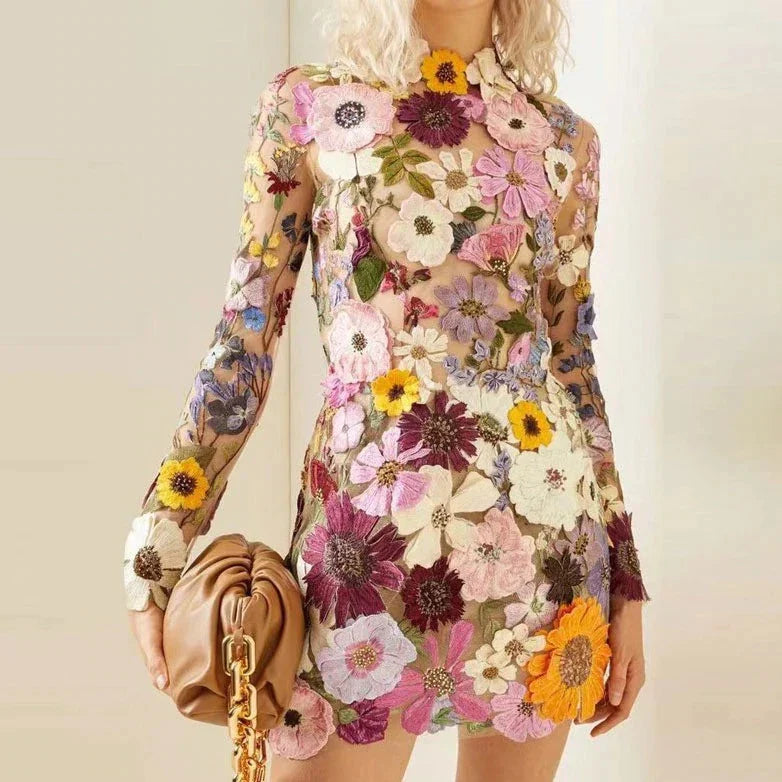 Herbstliches Blumen Cocktailkleid mit Spitze – Aurelia