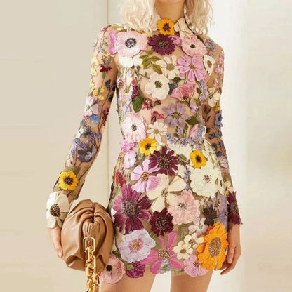 Herbstliches Blumen Cocktailkleid mit Spitze – Aurelia