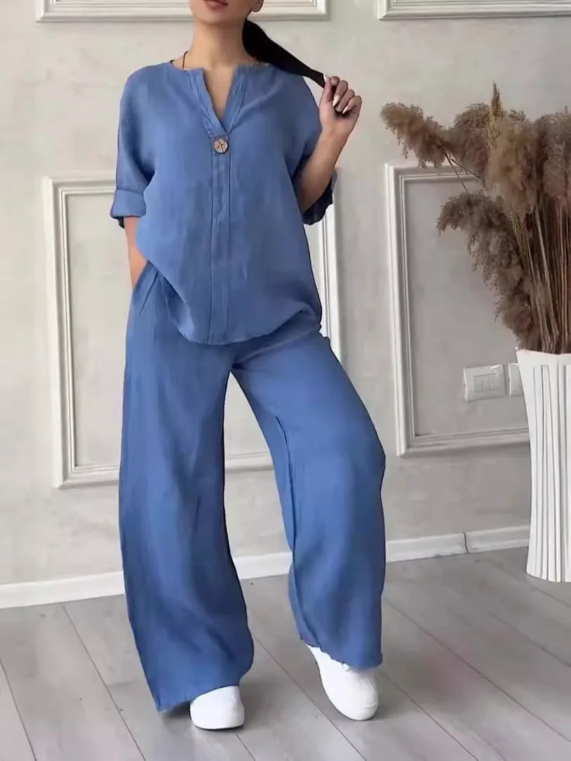 Herbstliches & Stilvolles Set mit Bluse & Weithose aus Leinen – Melina