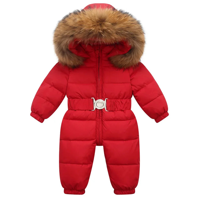 Gefütterter, wasserdichter Winteroverall mit Kapuze und Gürtel – Winterzauber Niko
