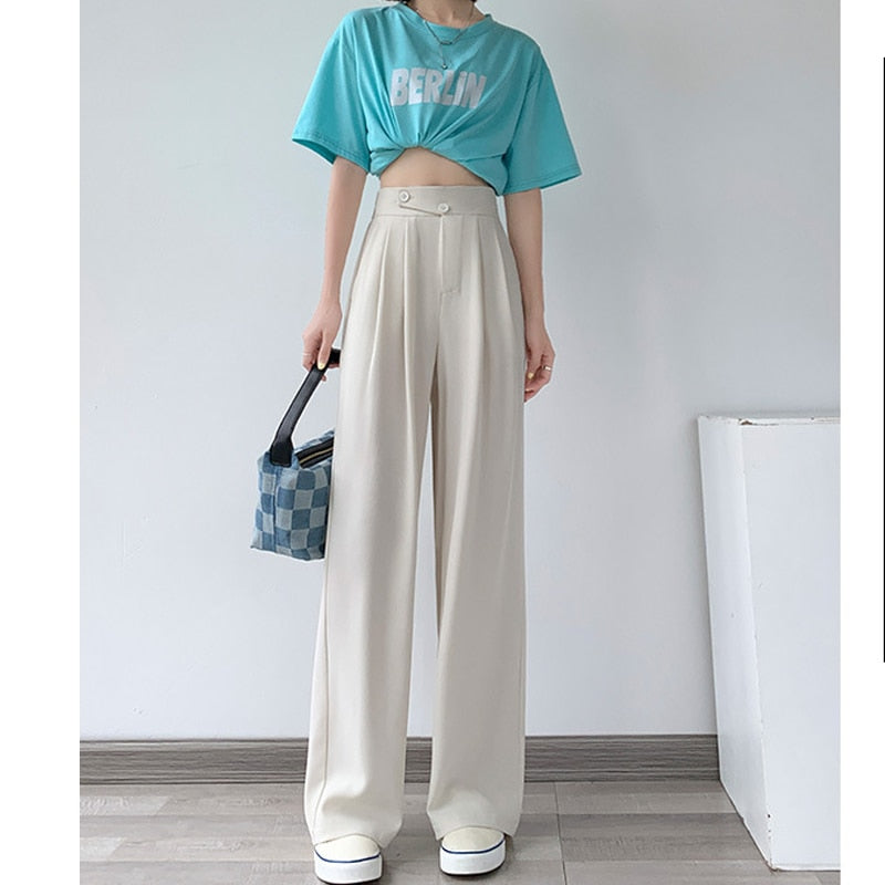 High-Waist Casual Damen Hose mit weitem Bein – Emilia Herbstedition