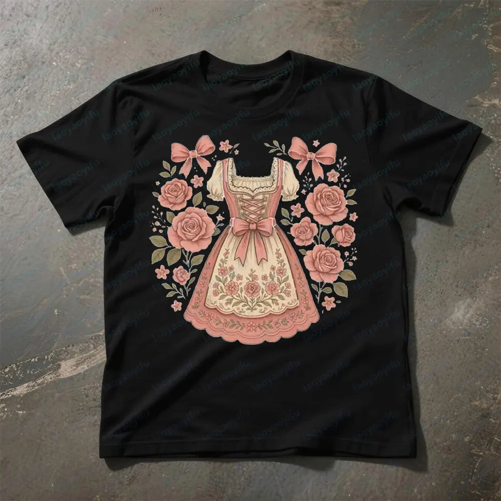 Damen T-Shirt mit Dirndl-Print – RosaBlüte Oktoberfest 2026