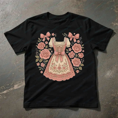 Damen T-Shirt mit Dirndl-Print – RosaBlüte Oktoberfest 2026