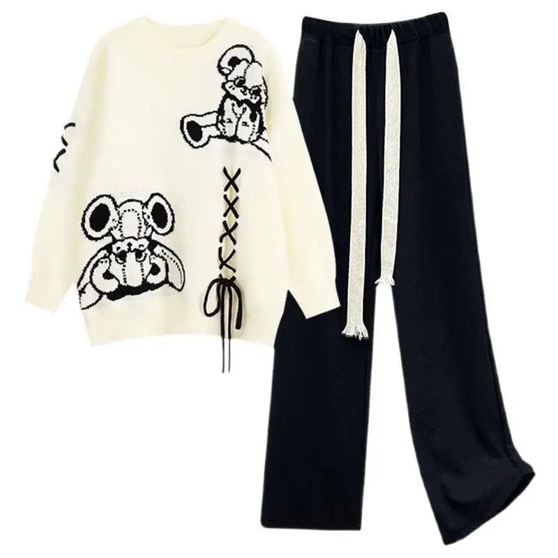 Zweiteilige Damen Set mit Pullover und weitem Hosenstil – Valeria