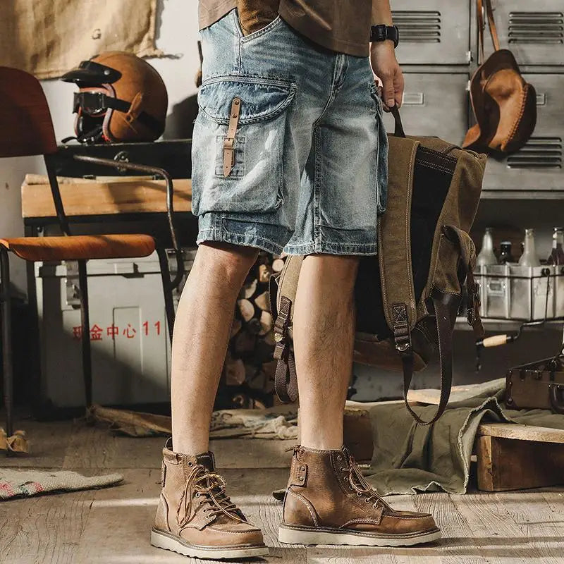 Herren Denim-Cargo-Bermuda im Retro Motorrad-Stil – Ronex